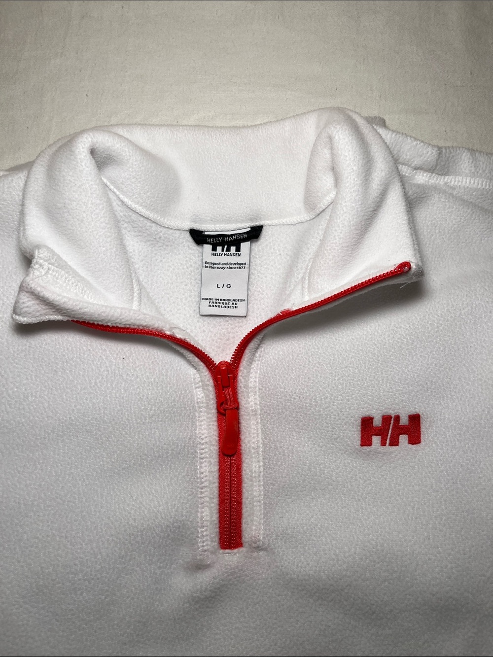 Helly Hansen Polartec White Fleece Quarter-Zip with Coral Trim